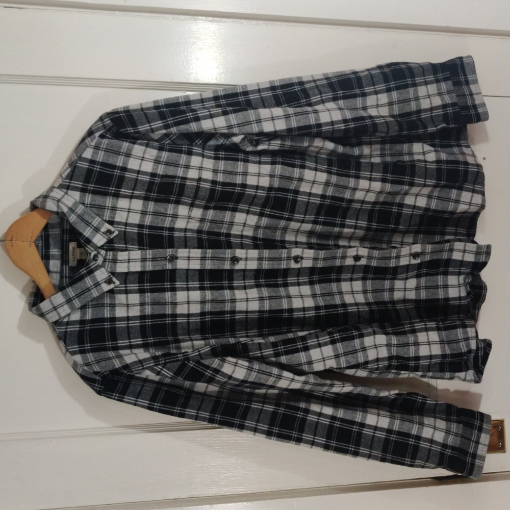 L.L. Bean White Black Flannel Shirt, XL
